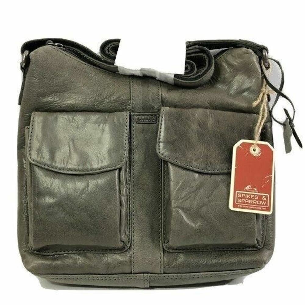 Spikes & Sparrow Gray Leather Frankie Hobo Bag Shoulder Adjustable Crossbody - Picture 5 of 6